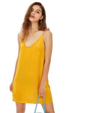 Topshop Yellow Slip Dress Mini Size 8